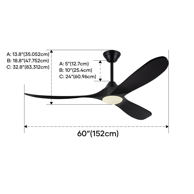 Ceiling Fan with LED Lights, 152cm, Black
