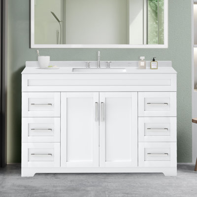 Meuble-lavabo moderne 48 po avec contreplaqué en pierre reconstituée sans robinet