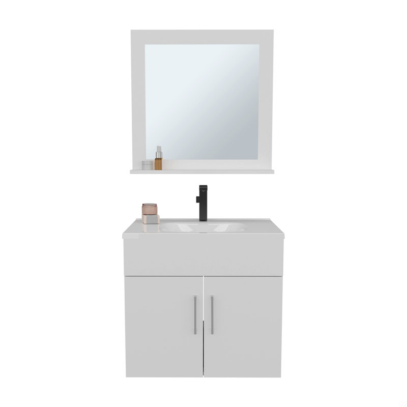 Ensemble de salle de bain, lavabo + miroir, 2 portes, 1 tablette, 1 miroir