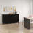 55 Inch Black Sideboard Buffet With 4 Doors, Credenza Storage Cabinet, Brass Handle and and Solid wood legs, Fluted Coffee Bar with Adjustable Shelf, Kitchen Sideboard for Living Room, Bedroom