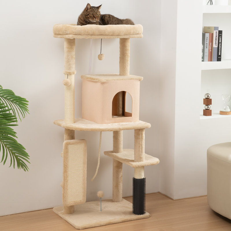 Arbre à chat 52 po avec poteaux à griffer, lit à chat, condo, beige, Beige