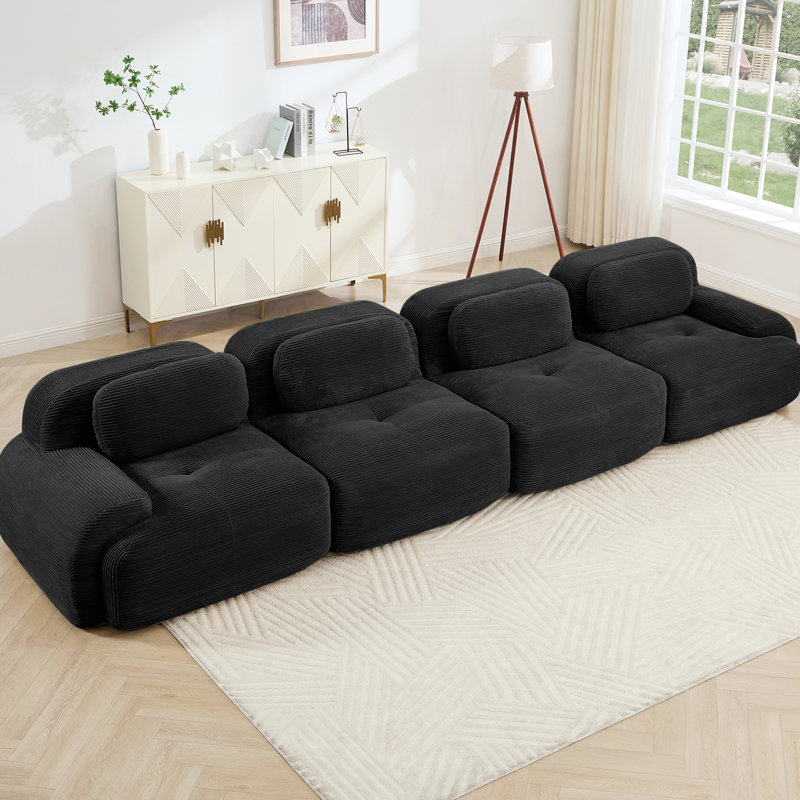 4 velours côtelé noir avec éponge de 32 po de hauteur, accoudoir courbé, conception ergonomique, base antidérapante, combinaison, accoudoir