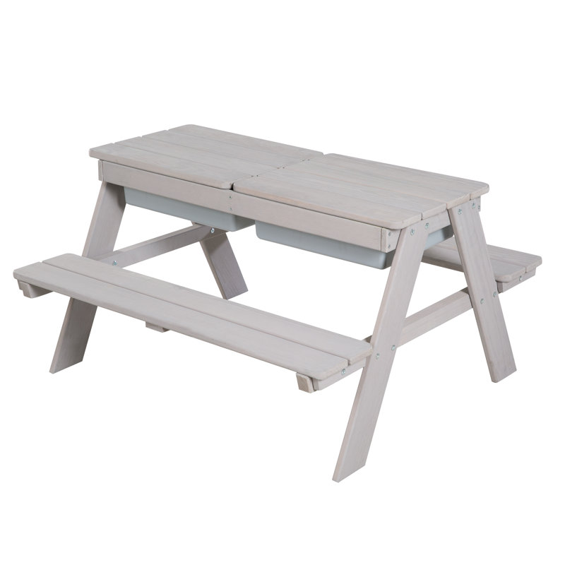 Kids 4 Piece Solid Wood Rectangular and Chair Set and Bench, Grey