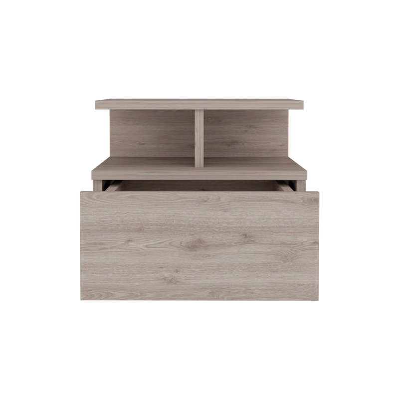 Floating Nightstand 12"H, Wall Mounted With Single Drawer And 2-Tier Shelf, Light Grey