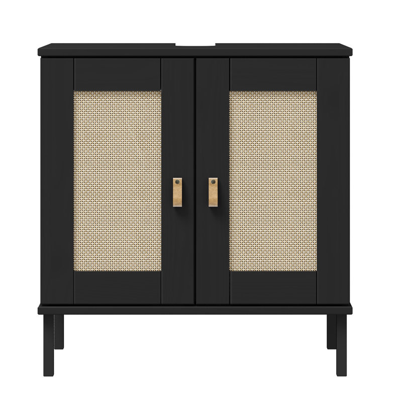Vanity unit 62 cm Havant solid pine lacquered bathroom cabinet, Black