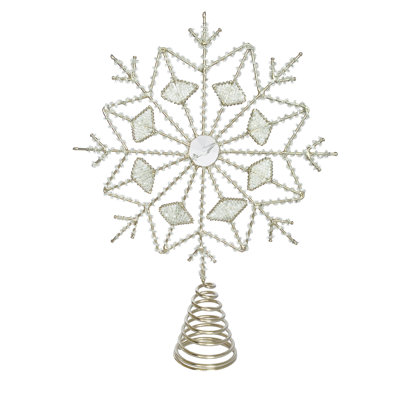 Décoration pour sommet de sapin flocon de neige en verre et fer Silver Frost