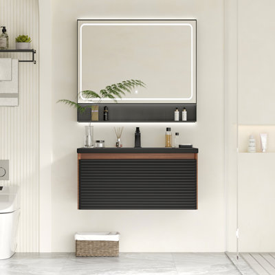 28" Wall-Mounted Single Bathroom Vanity With Resin Top