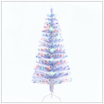 Pre-Lit Douglas Fir Artificial Christmas Tree With Realistic Branches, Multi-Color LED Lights, Fiber Optics And 180 Tips - White/Blue