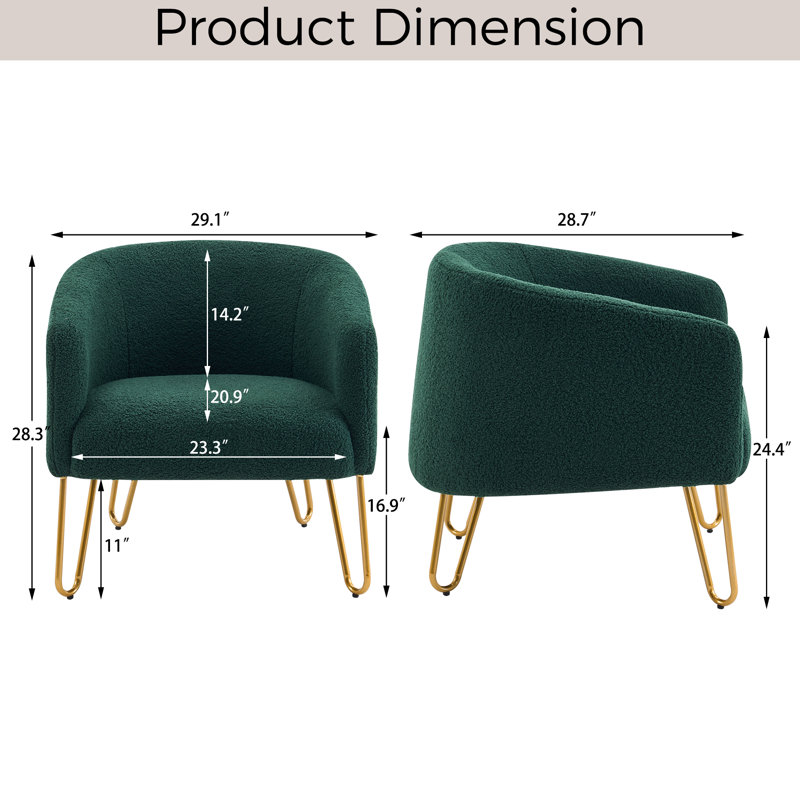 Kashiff Lamb Wool Fabric Upholstered Modern Design Barrel Accent Chair With Armrest, Green
