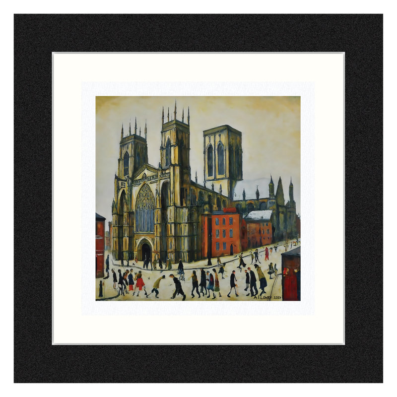 Lowry Style - Framed Print of York Minster - 12" Square Black Ash Frame