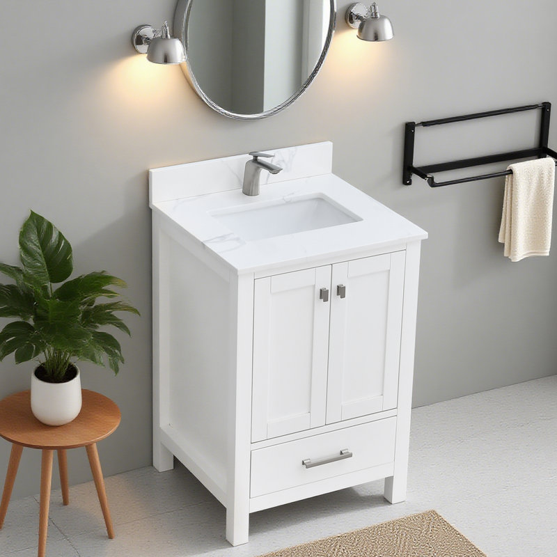 Comptoir de meuble-lavabo en quartz 24 po avec lavabo encastré et dosseret
