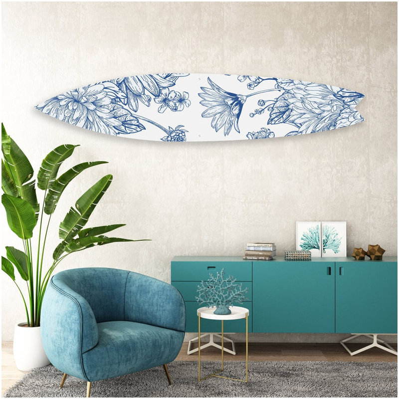 Art mural floral planche de surf acrylique