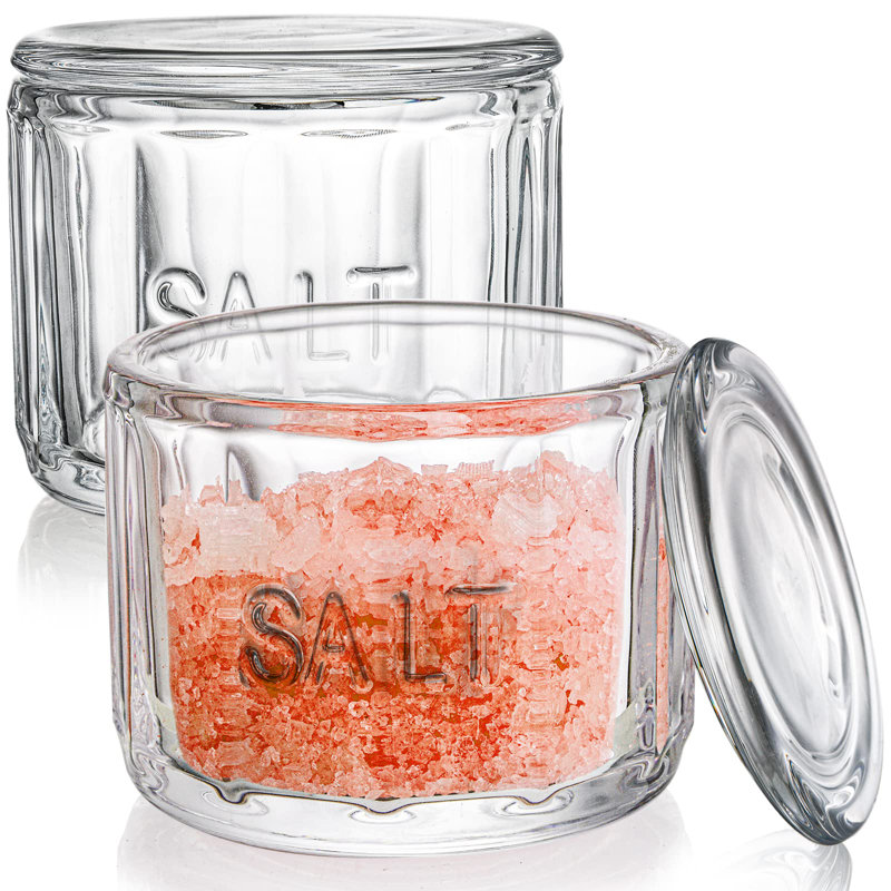 Ensemble de 2 salières en verre transparent avec couvercle, bac à sel, style rétro, décor de cuisine, cadeau de mariage, P 3,75 po x H 3,15 po
