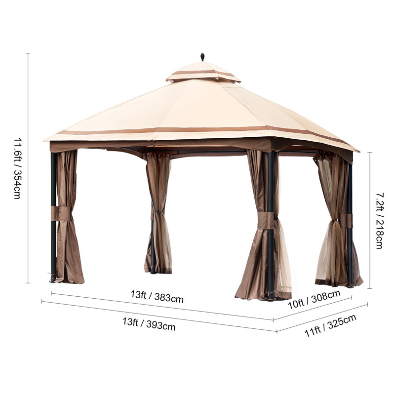 Large Waterproof Beige Steel Patio Gazebo with Mosquito Netting