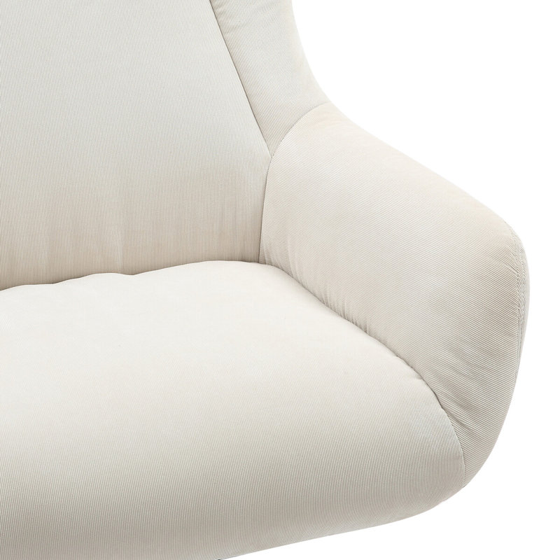 Tishkevich Upholstered Swivel Accent Chair with Footstool, Cream Corduroy