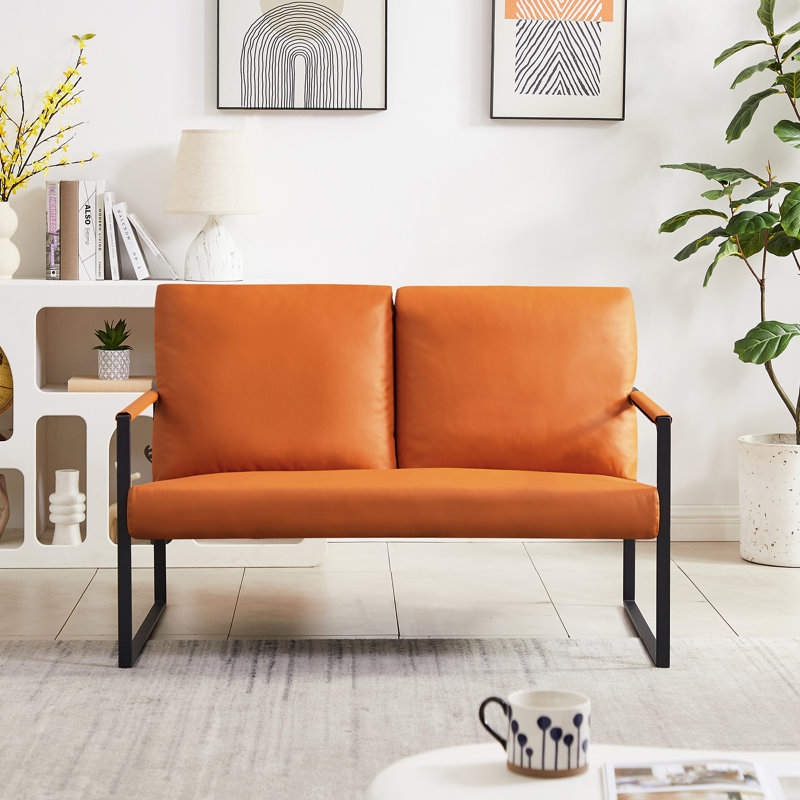 Johniel 47.24'' Faux Leather Loveseat, Orange Faux Leather
