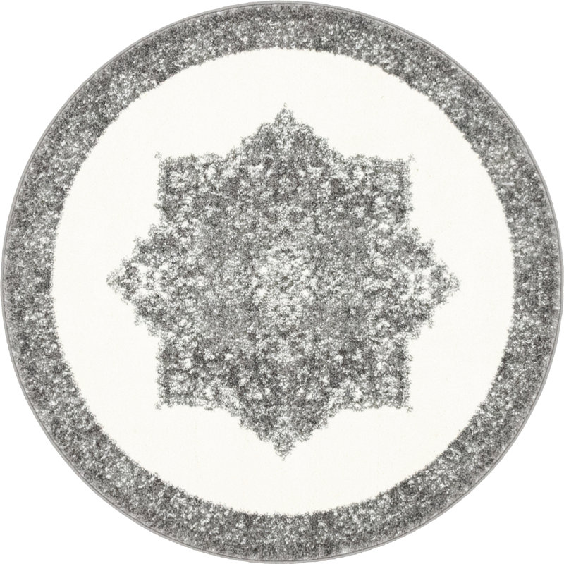 Tapis gris de style oriental Walmoor, Rond 4 pi 1 po