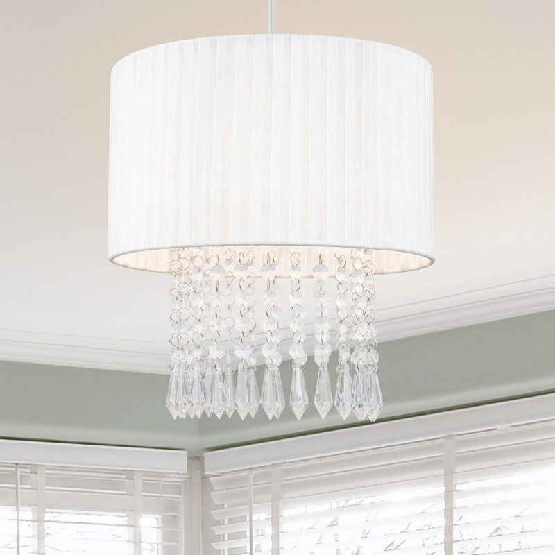 Winni Beaded Voile Easyfit Modern Lamp Shade - 30x30x31cm, fits E27/E14/B22 with adaptor included, Cream White