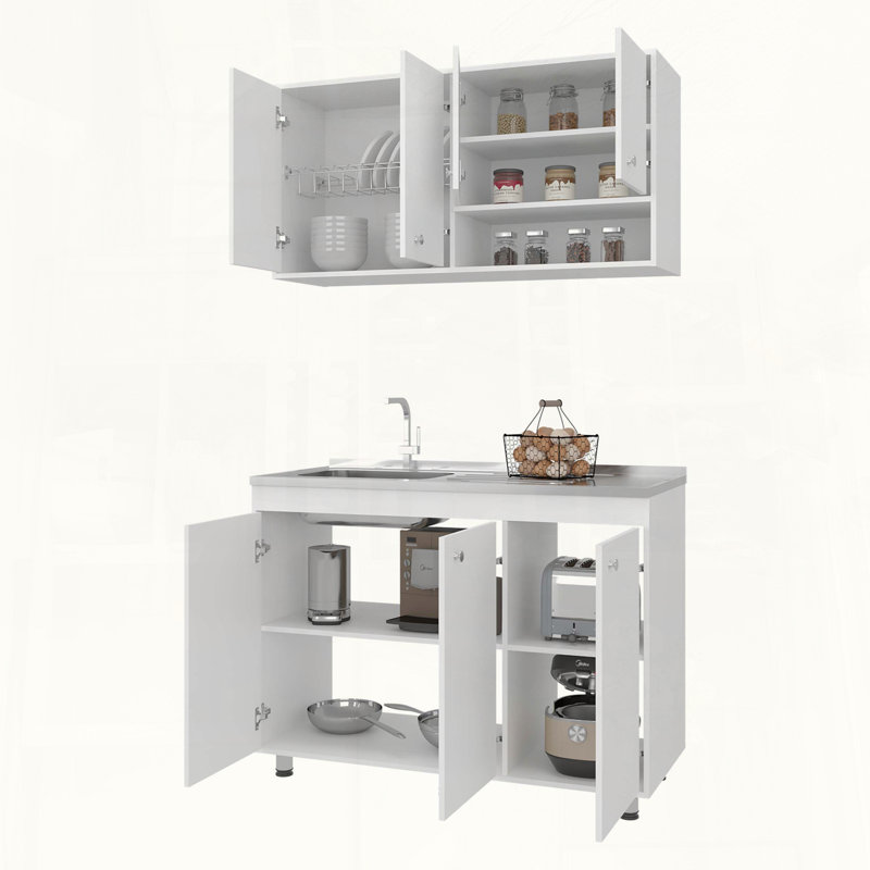 Ensemble de cuisine blanc avec lave-vaisselle et rangement supérieur