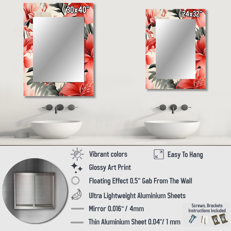 Camarri délicat, motif tropical délicat - miroir mural tropical, miroir décoratif tropical, impression d'art en métal