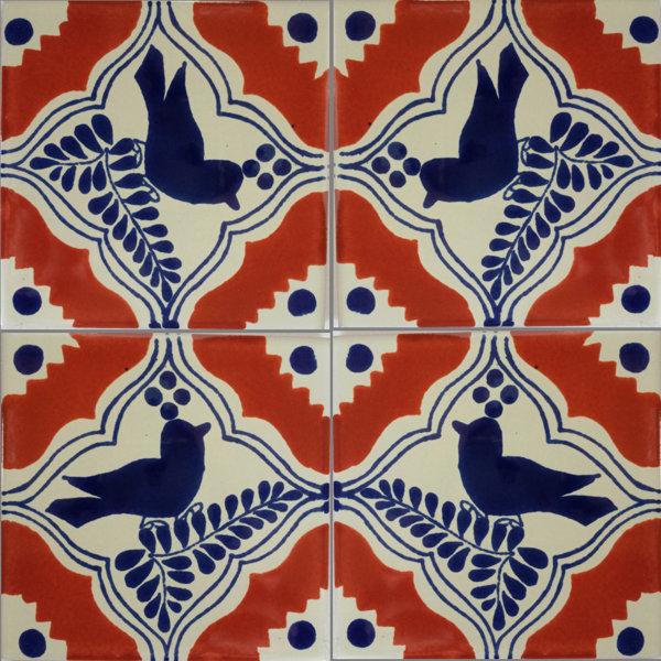 4.2" x 4.2" 9pcs TalaMex Colonial Bird Talavera Mexican Tile