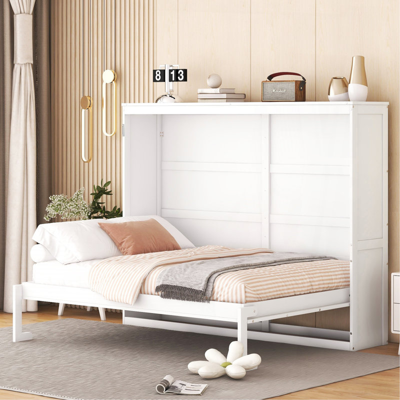 Lit escamotable double pleine grandeur, blanc, Lit double, Blanc
