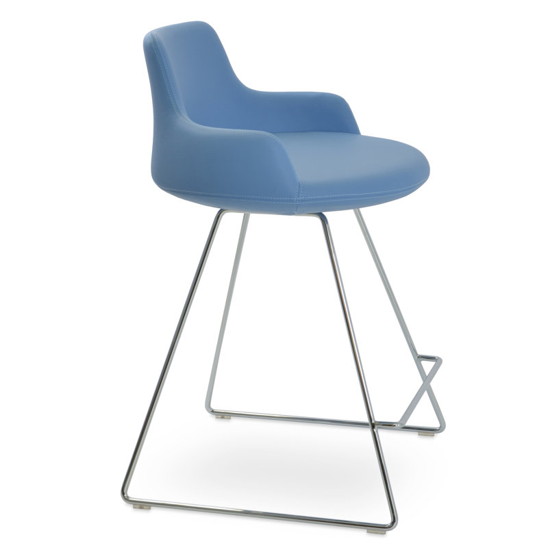 Tabouret de bar et de bar Dervish, Bleu, Chrome, Tabouret de comptoir (siège d'une hauteur de 24,5