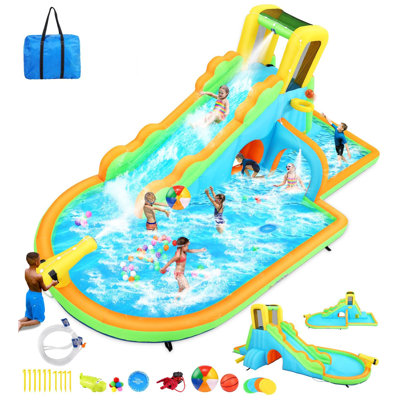 Jeu gonflable avec glissade d'eau, glissades d'eau gonflables pour les enfants dans la cour pour les enfants, glissade d'eau d'aventure dans la grotte avec piscine / mur d'escalade / glissades d'éclaboussures / cadeaux de fête d'anniversaire dans le par
