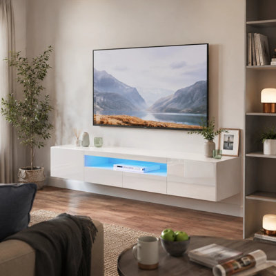 Agnon High Gloss TV Stand with Led Lights, Wall-mounted TV Cabinet up to 75"