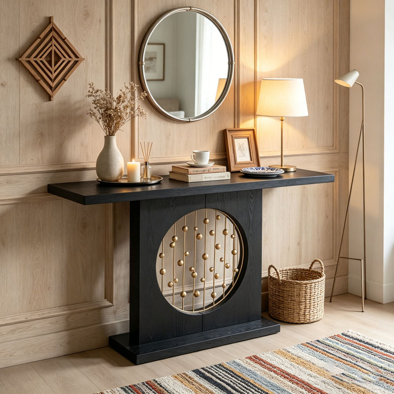 Modern Black Console Table with Gold Accent