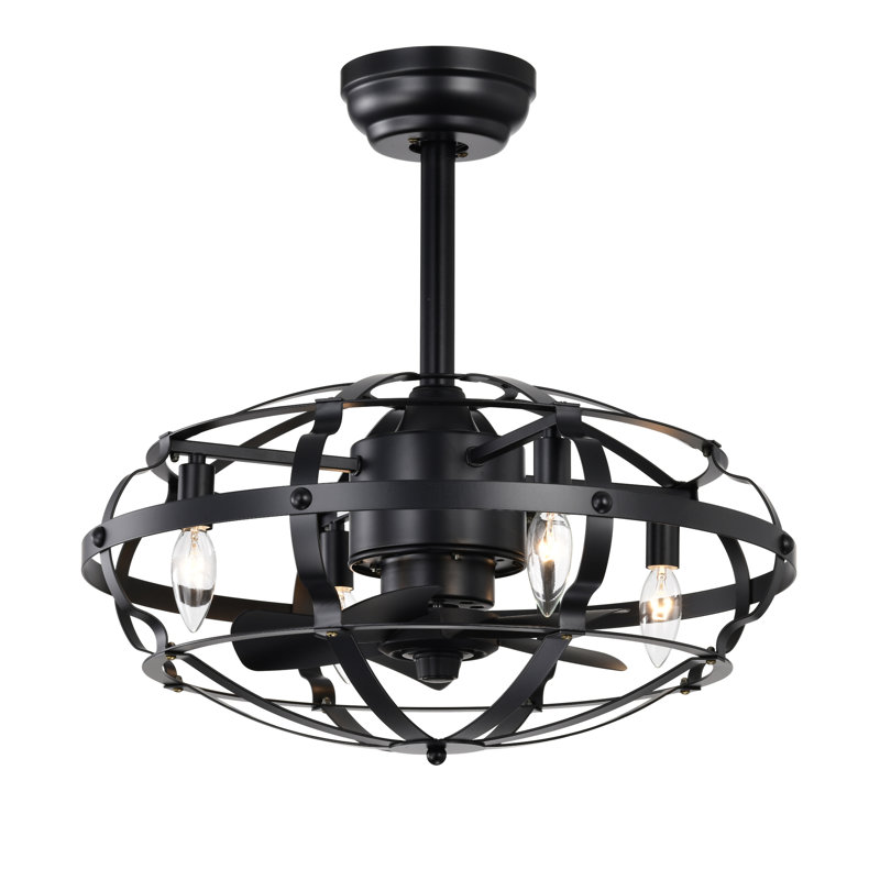 Hot Sell Industrial Ceiling Fan Light Kit For Living Room Bedroom Kitchen And Bladeless Caged Ceiling Fan With Lights, Black