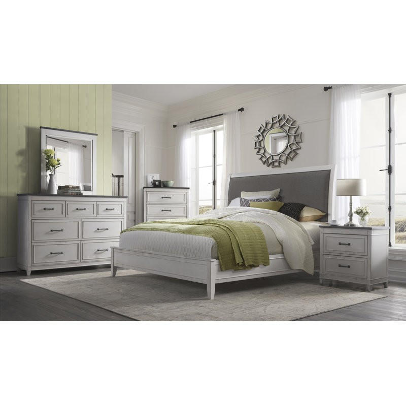 Amilliana 2 - Drawer Nightstand with Security Lock and USB, White/Gray