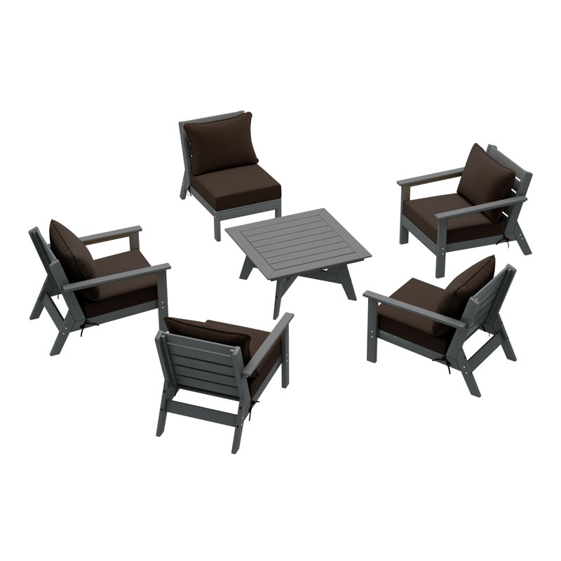 6-Piece Deep Seating Set, Gray, Brown