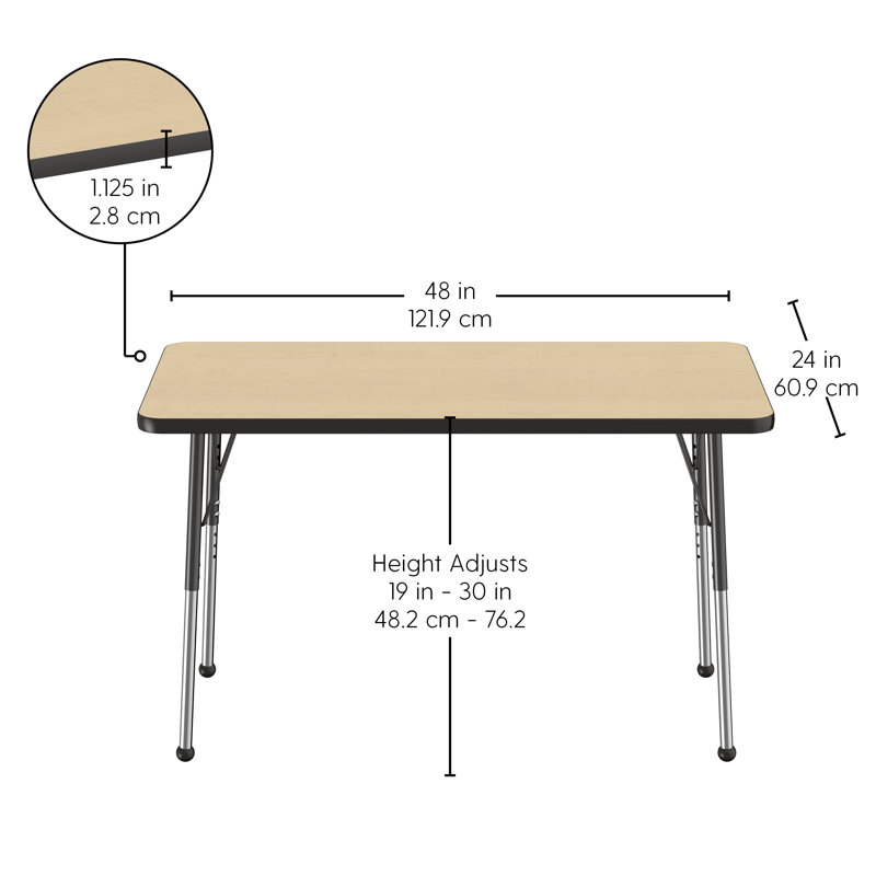 Laminate Adjustable Rectangle Activity Table, Noir
