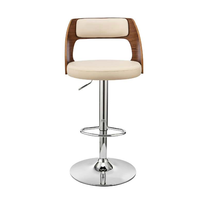 Tabouret de bar pivotant à hauteur réglable Carridice, Chrome, Crème