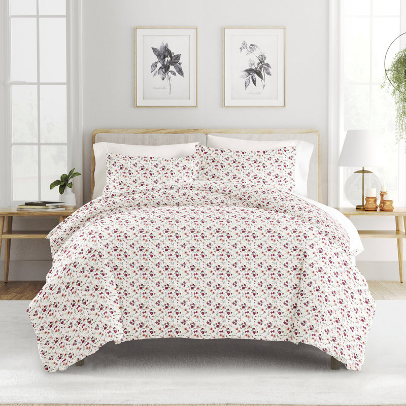 Floral Duvet Cover Set Simply Soft Traditional, Pink, Twin Duvet Cover + 1 Standard Sham
