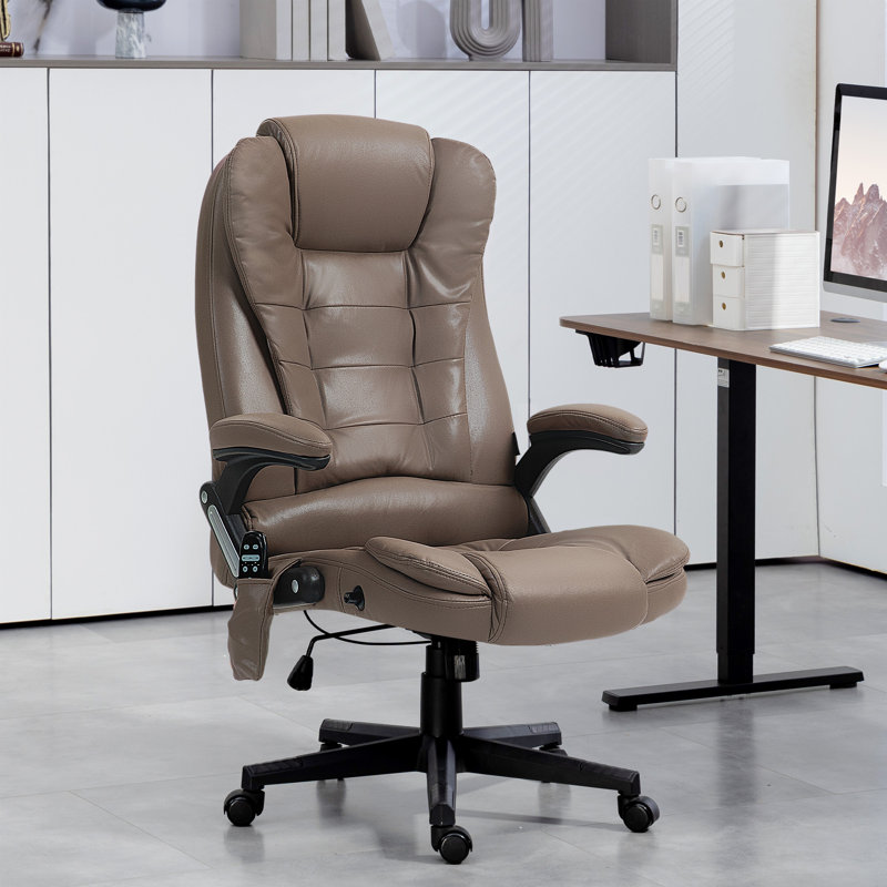 Fauteuil de bureau à massage à haut dossier avec 6 points de vibration, Brun, Faux cuir
