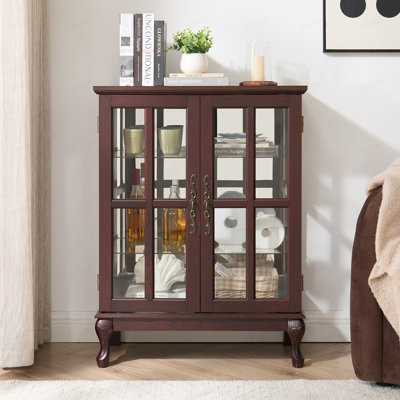 Armoire de rangement en verre avec bande lumineuse RVB en couleur et 2 tablettes réglables - Buffet à porte grillagée avec loquet magnétique pour salle à manger, salon, chambre à coucher