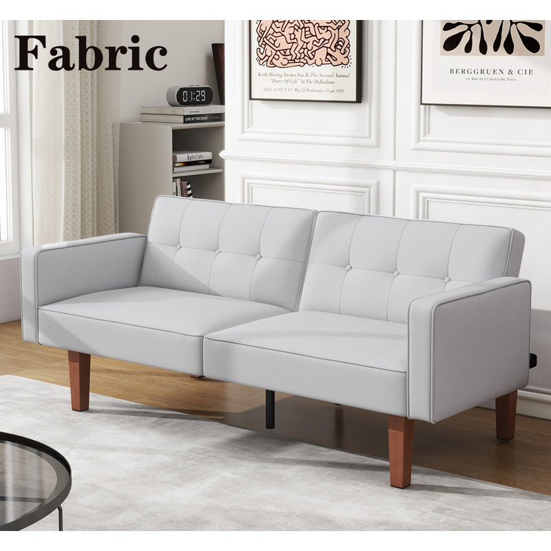 Alexender 71'' Wide Faux Leather Futon Sofa Bed Couch with Adjustable Armrests for Living Room