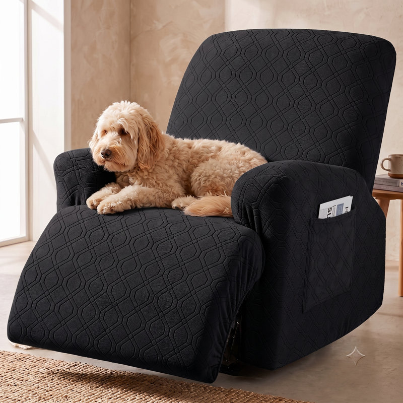 Housse pour canapé inclinable et extensible 3 pièces Wald, Velours noir
