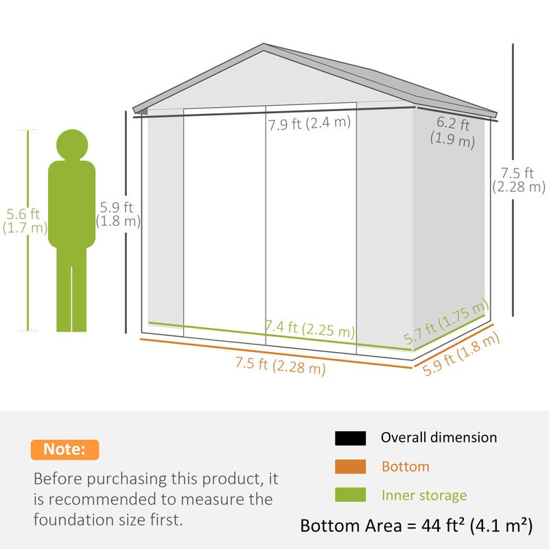 Remise de jardin en plastique 8 pi x 6 pi avec évents, gris foncé