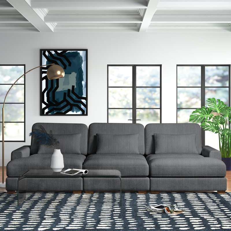 Antravian 127.5'' Corduroy Sofa, Dark Gray Corduroy