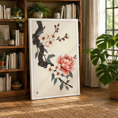 Moonlit Cherry Blossom Japandi - Wrapped Canvas