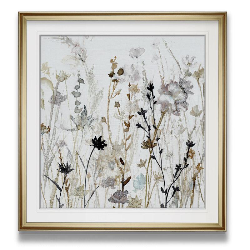 « Wildflower Mist II » - reproduction de peinture, H 17,5 po x l 17,5 po, Impression encadrée, Doré