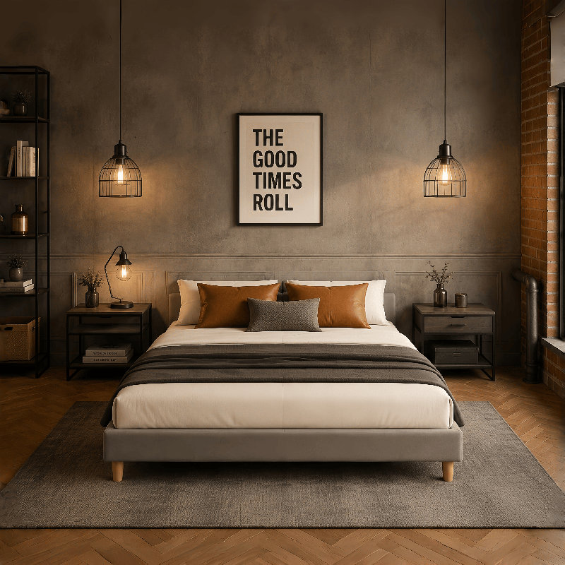 Lit plateforme en tissu d'ameublement, gris, Très grand