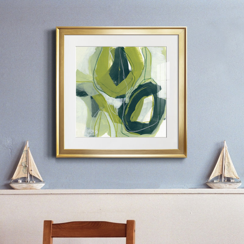 26_Verdigris Motion II - reproduction encadrée de qualité supérieure - prête à être accrochée, Cadre doré