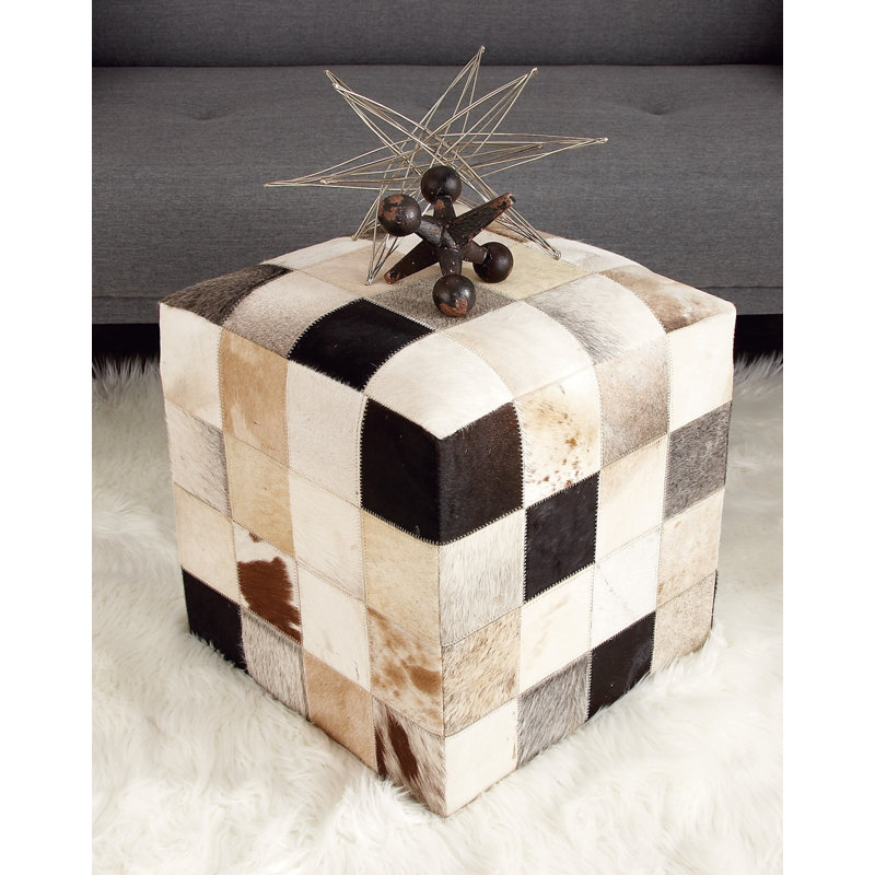 Tabouret de salon en cuir, Cuir véritable gris fumé