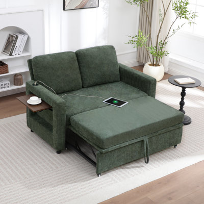 Upholstered Convertible Sleeper Sofa featuring USB Ports and Side Pocket