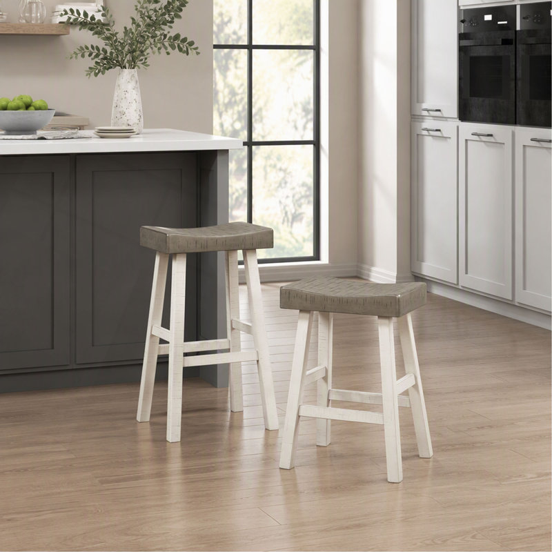 Tabouret de bar pour salle à manger, style transitionnel, placage de bois, placage de bois, 25" H x 17.5" W x 15.5" D, Blanc