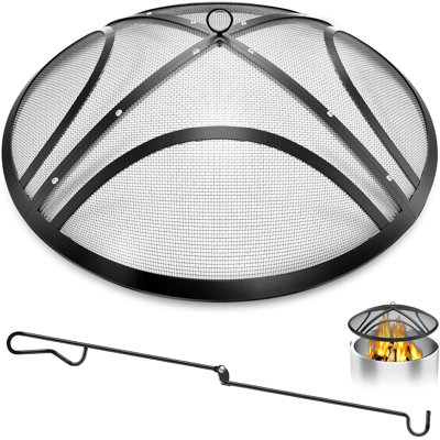 Fire Pit Spark Screen, 22 Inch Outdoor Fire Pit Screen with Handle & Poker
